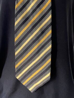 Vintage Black Gold Striped Tie Geometric Wide 4x60 Mens Necktie Dona